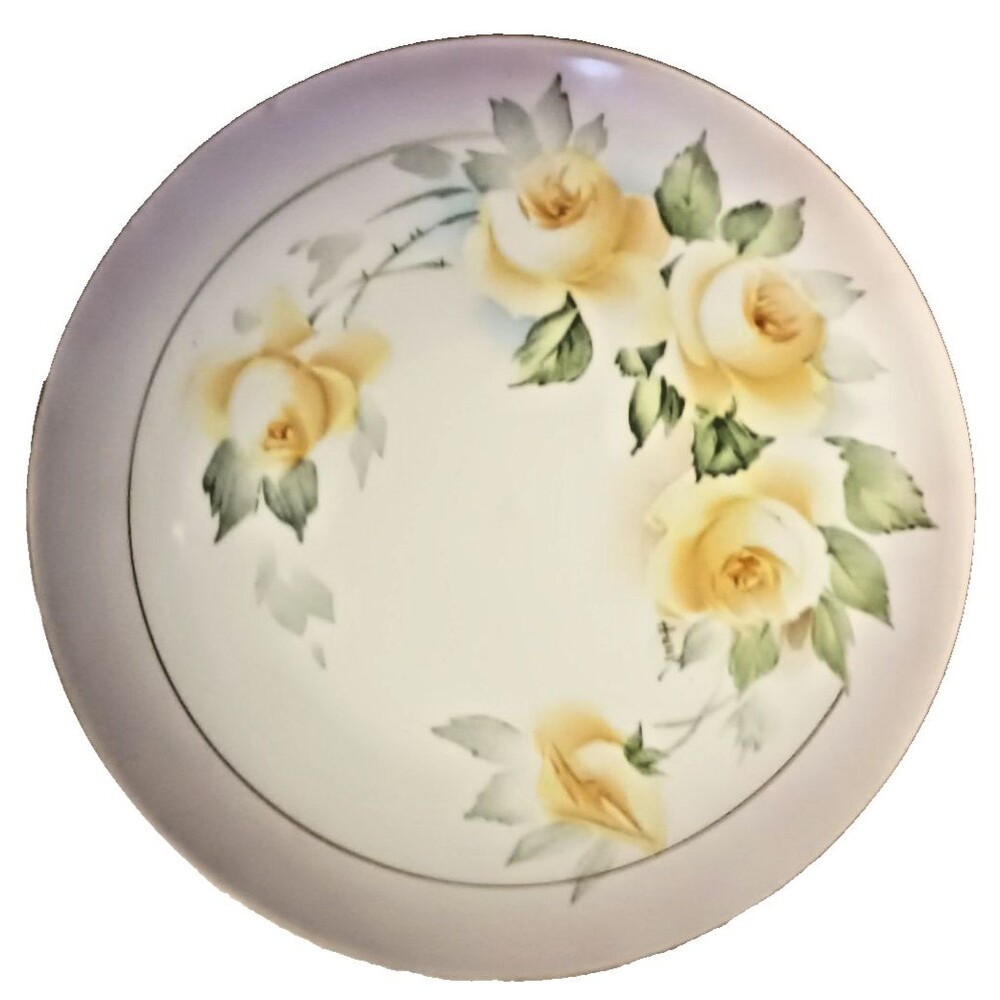 Antique PT Bavaria Studio Hand Painted Artist Signed Yellow Rose Plate Vintage